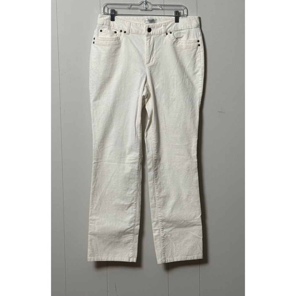 Christopher & Banks Women's Cotton Blend White Corduroy Pants Straight Leg Sz 10
